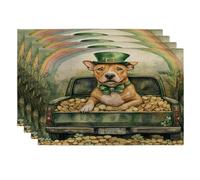 Lot de 4 sets de table motif chien Bull Terrier de la Saint-Patrick, 30,5 x 45,7 cm, motif camion de ferme, chiot - Décoration de cuisine - Arc-en-ciel