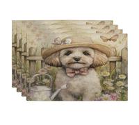 Lot de 4 sets de table motif chien cavachon printanier, 30,5 x 45,7 cm, arrosoir amusant pour la maison, la salle à manger, les fêtes d'animaux domestiques, décoration de cuisine