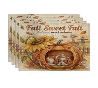 Lot de 4 sets de table motif chien Cavalier King Charles Spaniel, 30,5 x 45,7 cm, citrouille d'automne et tournesol pour salle à manger, vacances à la campagne, décoration de la maison et de la