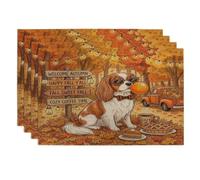 Lot de 4 sets de table motif chien Cavalier King Charles Spaniel, 30,5 x 45,7 cm, motif automnal, camping, camion, scénique, pour dîner, vacances, décoration de cuisine