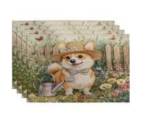 Lot de 4 sets de table motif chien Corgi printanier, 30,5 x 45,7 cm, arrosoir amusant pour la maison, la salle à manger, les fêtes d'animaux domestiques, la cuisine