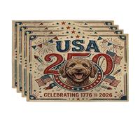 Lot de 4 sets de table motif chien labradoodle 250 ans, 30,5 x 45,7 cm, style vintage 4 juillet, pour dîner à la maison, fête de vacances américaines, décoration de cuisine