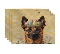 Lot de 4 sets de table motif chien malinois belge, 30,5 x 45,7 cm, œufs à carreaux et marguerites pour la maison, le dîner, les fêtes d'animaux domestiques, décoration de cuisine