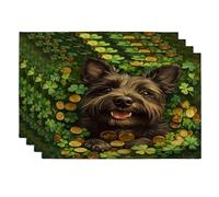 Lot de 4 sets de table motif chien terrier écossais de la Saint-Patrick, 30,5 x 45,7 cm, motif trèfles et chiots