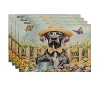 Lot de 4 sets de table motif dogue allemand printanier, 30,5 x 45,7 cm, arrosoir amusant pour la maison, la salle à manger, les fêtes d'animaux domestiques, décoration de cuisine