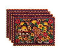 Lot de 4 sets de table Motif hibiscus Mois du patrimoine hispanique | Thème du mois du patrimoine hispanique, set de table, style artistique, silhouette de carte, motifs de soleil