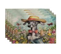 Lot de 4 sets de table motif lévrier printanier, 30,5 x 45,7 cm, arrosoir amusant pour la maison, la salle à manger, les fêtes d'animaux domestiques, décoration de cuisine