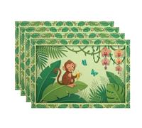 Lot de 4 sets de table motif singe tropical, motifs botaniques ludiques pour table à manger, l'été, antidérapants, lavables, pour intérieur et extérieur, cuisine, fête