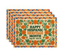 Lot de 4 sets de table Motif souci du mois du patrimoine hispanique | Thème du mois du patrimoine hispanique, napperons en tissu, bordure florale souci, texture lin, décoration de célébration