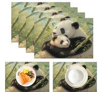 Lot de 4 Sets de Table Pandas Forêt De Bambous, Animaux Mignons Noir Blanc Sets de Table Résistants à la Chaleur, Antidérapants Imperméables, Décoration pour Intérieure Vacances Fête 45x30cm
