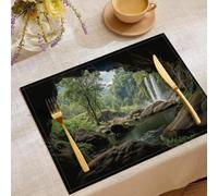 Lot de 4 Sets de Table Paysages Naturels Jungle Cascade Grotte, antidérapants, résistants à la Chaleur, lavables pour fête, Cuisine, décoration de Table Salle à Manger, 45x30cm