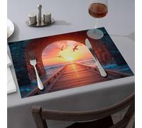 Lot de 4 sets de table pour cuisine et table Motif coucher de soleil sur la mer en bois et oiseaux volants