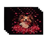 Lot de 4 sets de table pour la Saint-Valentin, motif chien berger des Shetland, 30,5 x 45,7 cm, motif chiot en forme de cœur amusant pour la maison, le dîner, les amoureux des animaux domestiques, les