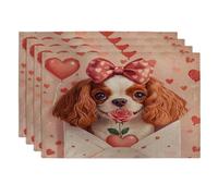 Lot de 4 sets de table pour la Saint-Valentin, motif chien cavalier King Charles épagneul, 30,5 x 45,7 cm, lettres d'amour pour salle à manger, décoration d'intérieur et de cuisine