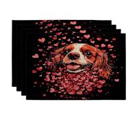 Lot de 4 sets de table pour la Saint-Valentin, motif chien Cavalier King Charles épagneul, 30,5 x 45,7 cm, motif chiot en forme de cœur amusant pour dîner, décoration de maison et de cuisine