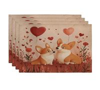 Lot de 4 sets de table pour la Saint-Valentin, motif chien Corgi, 30,5 x 45,7 cm, motif chiot amusant pour dîner, amant, vacances, maison, cuisine