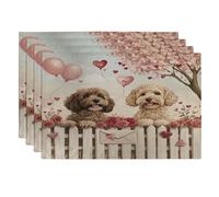 Lot de 4 sets de table pour la Saint-Valentin, motif chien labradoodle, 30,5 x 45,7 cm, couple de fermes, chiot pour dîner, décoration de maison et de cuisine