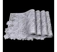 Lot de 4 sets de table rectangulaires creux en PVC, résistants à la chaleur, imperméables, antidérapants, lavables, pour cuisine, cafés, restaurants, mariages, 45 x 30 cm (argent)