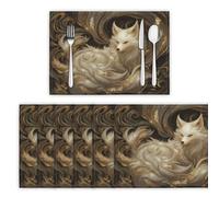 Lot de 4 Sets de Table Renard Tourbillon, Fantaisie Faune Sauvage Or Sets de Table Résistants à la Chaleur, Antidérapants Imperméables, Décoration pour Intérieure Vacances Fête 45x30cm