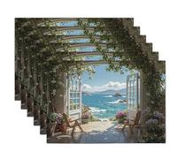 Lot de 4 Sets de Table Romance Chambre Fleurie Vagues océaniques Nuages Blancs, Sets de Table Imprimés en Lin, Lavables et Antidérapants, Napperons pour Salle à Manger et Décoration de Fête
