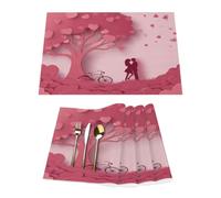 Lot de 4 sets de table romantiques en vinyle pour table de salle à manger, cuisine, résistants à la chaleur, lavables et lavables pour la Saint-Valentin