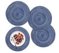 Lot de 4 Sets de Table Ronds, lavables, tressés, résistants à la Chaleur, en Coton, lavables, pour Table à Manger, Cuisine, Mariage, hôtel, Bleu