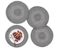 Lot de 4 Sets de Table Ronds, lavables, tressés, résistants à la Chaleur, en Coton, lavables, pour Table à Manger, Cuisine, fête de Mariage, hôtel, Gris et Noir