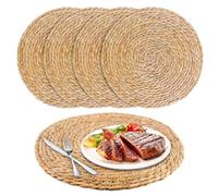 Lot de 4 sets de table ronds tressés - Ronds - 33 cm - Résistants à la chaleur - Sets de table ronds faits à la main - Sets de table pour table à manger Boho