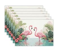 Lot de 4 Sets de Table Rose Paysages tropicaux Lavables, Sets de Table Flamants Roses à la Chaleur - Facile à Nettoyer, pour Salle à Manger Cuisine fête, 45x30cm