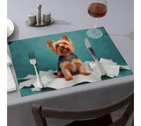 Lot de 4 sets de table roses adorables Yorkshire Terrier sur fond en papier pour salle à manger, décoration de ferme, tapis résistants à la chaleur pour Cou