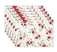 Lot de 4 Sets de Table Rouge Rose Illustration Pastorale Lavables, Sets de Table Aquarelle Fleurs De Pêcher à la Chaleur - Facile à Nettoyer, pour Salle à Manger Cuisine fête, 45x30cm