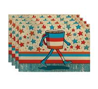 Lot de 4 sets de table rustiques avec étoiles et rayures patriotiques - Rouge et bleu - Pour fêtes d'été - Antidérapants - Lavables - Pour intérieur et extérieur