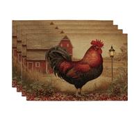 Lot de 4 sets de table rustiques en forme de coq de ferme pour salle à manger d'automne, antidérapants, lavables, pour intérieur et extérieur, fête