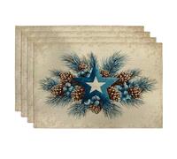Lot de 4 sets de table rustiques en forme d'étoiles bleues d'hiver pour salle à manger de vacances, antidérapants, lavables, pour intérieur et extérieur