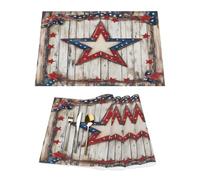 Lot de 4 sets de table rustiques en vinyle motif étoile américaine sur planche en bois pour tables de salle à manger, sets de table de cuisine, résistants à la chaleur, lavables et lavables