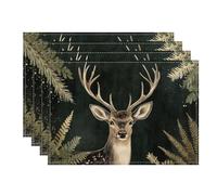 Lot de 4 sets de table rustiques motif cerf et fougères, pour table à manger, vacances d'hiver, antidérapants, lavables, pour intérieur et extérieur, cuisine, fête