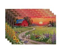 Lot de 4 sets de table rustiques motif paysage de campagne pour salle à manger, printemps été, antidérapant, lavable, intérieur et extérieur, cuisine, fête