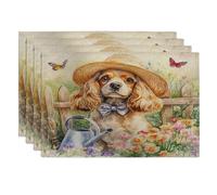 Lot de 4 sets de table saisonniers à motif de chien cocker printaniel, 30,5 x 45,7 cm, arrosoir amusant pour salle à manger, vacances d'animaux domestiques, décoration de cuisine
