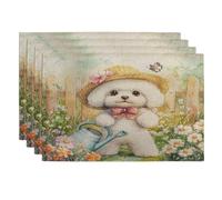 Lot de 4 sets de table saisonniers motif chien bichon frisé, 30,5 x 45,7 cm, arrosoir amusant pour salle à manger, animaux domestiques, décoration de la maison et de la cuisine