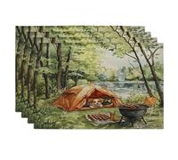 Lot de 4 sets de table saisonniers motif chien menton japonais, 30,5 x 45,7 cm, tente de barbecue, tapis de table saisonnier pour salle à manger, vacances d'animaux domestiques, décoration de cuisine