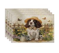 Lot de 4 sets de table saisonniers motif épagneul printaniel, 30,5 x 45,7 cm, arrosoir amusant pour salle à manger, animaux domestiques, décoration de la maison et de la cuisine