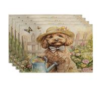 Lot de 4 sets de table saisonniers motif labradoodle printanier, 30,5 x 45,7 cm, arrosoir amusant pour la maison, les vacances, la cuisine