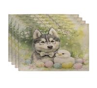 Lot de 4 sets de table saisonniers pour la maison, le printemps, Pâques, les malamutes de l'Alaska, 30,5 x 45,7 cm, motif œufs de poussin mignons pour la maison, les vacances, la cuisine