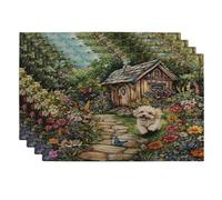 Lot de 4 sets de table saisonniers pour la maison, les fêtes d'animaux domestiques, les fêtes et la cuisine - Motif chien havanais - 30,5 x 45,7 cm