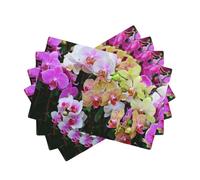 Lot de 4 sets de table style orchidées, aspect lin, 45 x 30 cm, résistants à la chaleur, lavables pour table à manger, repas quotidiens et pique-nique en plein air