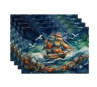 Lot de 4 sets de table sur le thème des vacances nautiques | Mouettes, sets de table, ancres, boîtes cadeaux, décoration nautique, style côtier
