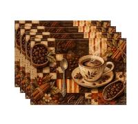Lot de 4 sets de table sur le thème du café, sets de table rustiques vintage pour salle à manger, automne, hiver, antidérapants, lavables, pour intérieur et extérieur, cuisine