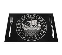 Lot de 4 sets de table tissés Drakkar Viking Runique scandinave antique lavable en PVC pour table de salle à manger, convient pour la cuisine, isolation thermique, antidérapant, écologique, 45 x 30 cm