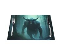 Lot de 4 sets de table tissés résistants à la chaleur et faciles à nettoyer, adaptés pour les fêtes en plein air, décoration de cuisine, accessoires de table, 30,5 x 45,7 cm, impression bête à cornes