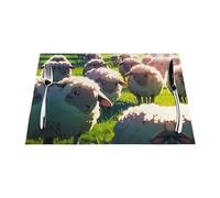 Lot de 4 sets de table tissés résistants à la chaleur, faciles à nettoyer, adaptés pour les fêtes en plein air, décoration de cuisine, accessoires de table, 30,5 x 45,7 cm, jolis imprimés de moutons